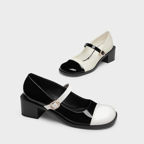 ARLES&KEITH春季女鞋CK1-60580280圆头一字带粗跟玛丽珍鞋单鞋